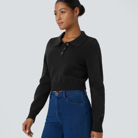 HALARA Cropped‎ Long Sleeve Collared Sweater Size Medium NWOT - Picture 2 of 8